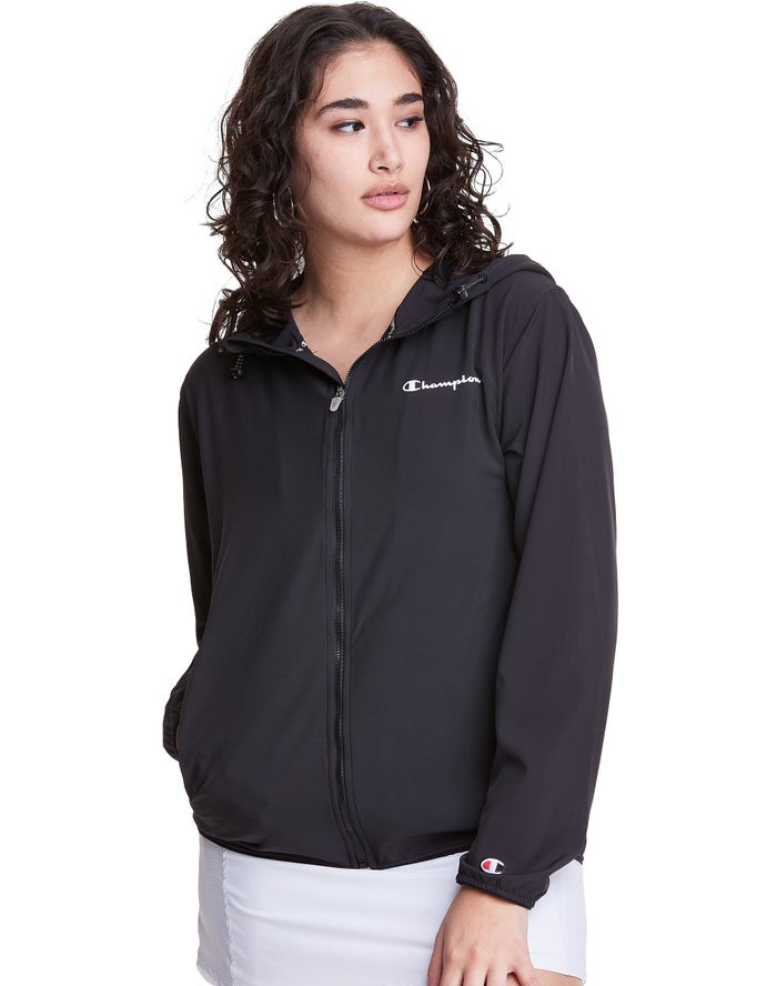 Champion Womens Jackets NZ - Woven Full-Zip Black ( 1907-NCBZP )